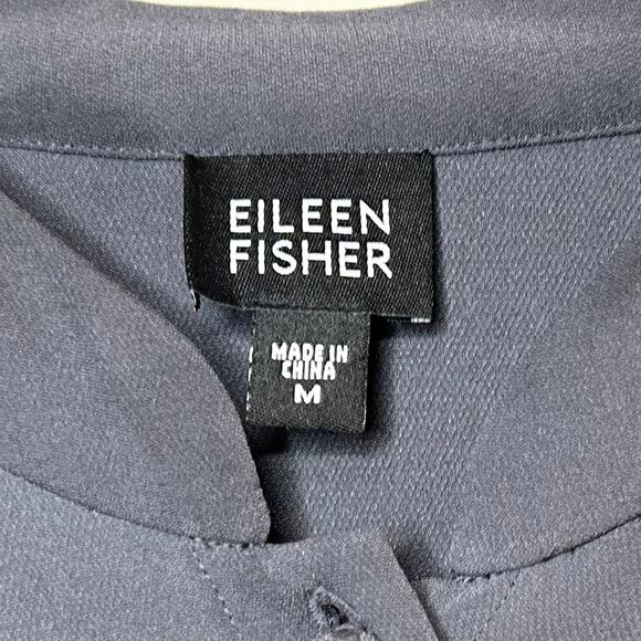 Eileen Fisher 100% Silk Gray Tunic Shirt Size M Mandarin Collar Knot Buttons - Picture 6 of 10
